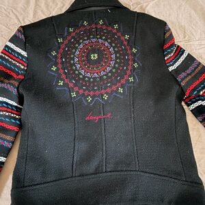 Desigual Black Jacket with Multicolor Mandala Design
